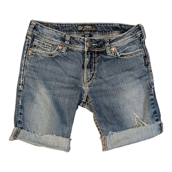 Suki Silver Jean SHORTS Mid Rise LONG Length Bermuda Style SZ 31 - Picture 1 of 10